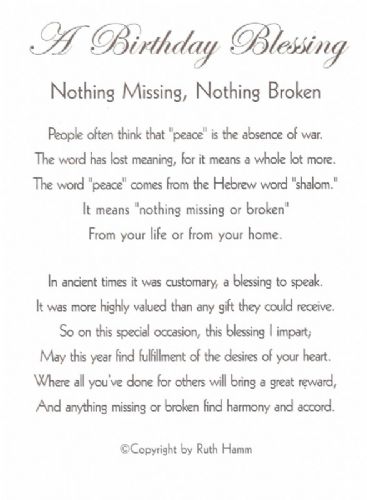 A Birthday Blessing--Nothing Missing, Nothing Broken