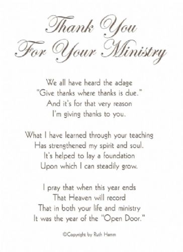 Thank You For Your Ministry