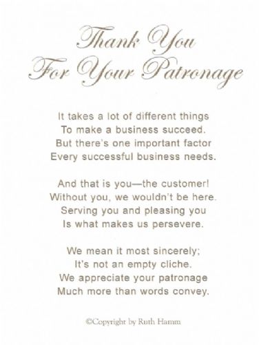 Thank You For Your Patronage