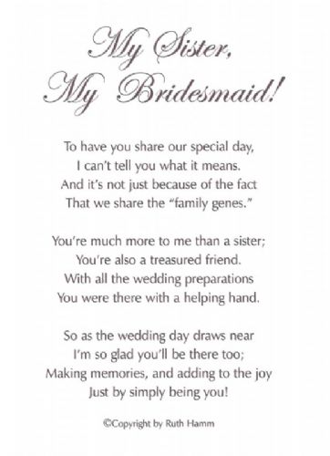 My Sister, My Bridesmaid!